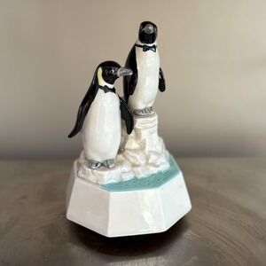 Otagiri Japan Music Box Penguins on Ice  "I'm Sitting on The Top of The World"